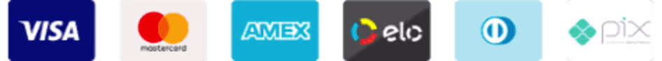 Formas de pagamento aceitas: Visa, Mastercard, Amex, Elo, Diners e Pix